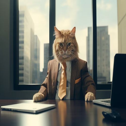 Corporate Kitten — the suited orange cat exec